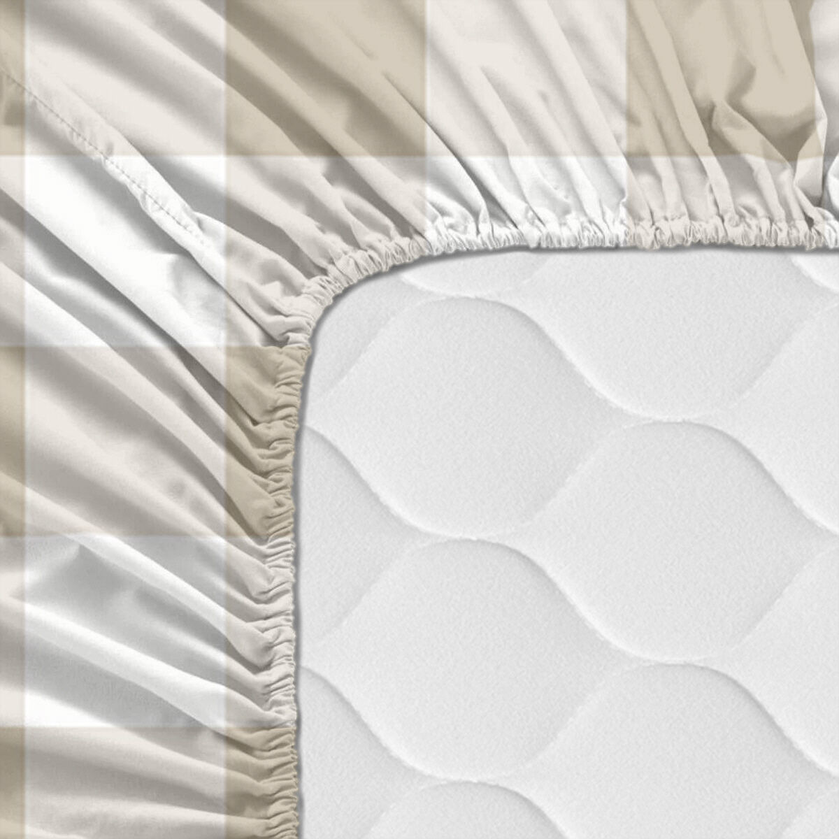 Drap housse HappyFriday Basic Kids Beige 90 x 200 x 32 cm Vichy